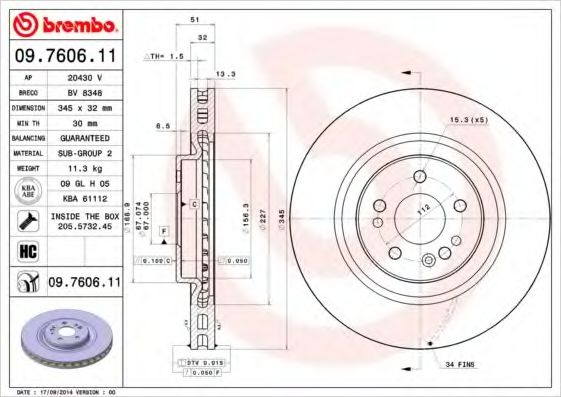 Disc frana MERCEDES M-CLASS (W163) (1998 - 2005) BREMBO 09.7606.11 piesa NOUA
