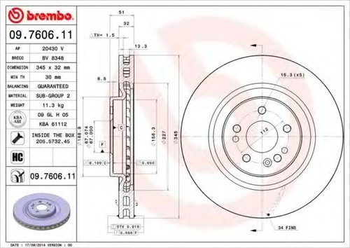 Disc frana MERCEDES M-CLASS (W163) (1998 - 2005) BREMBO 09.7606.11 piesa NOUA