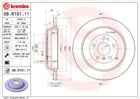 Disc frana MERCEDES M-CLASS (W164) (2005 - 2011) BREMBO 08.R101.11 piesa NOUA