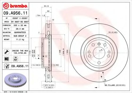 Disc frana MERCEDES M-CLASS (W166) (2011 - 2016) BREMBO 09.A956.11 piesa NOUA