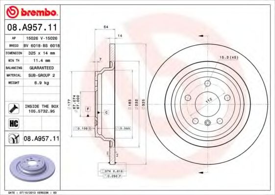 Disc frana MERCEDES M-CLASS (W166) (2011 - 2016) BREMBO 08.A957.11 piesa NOUA