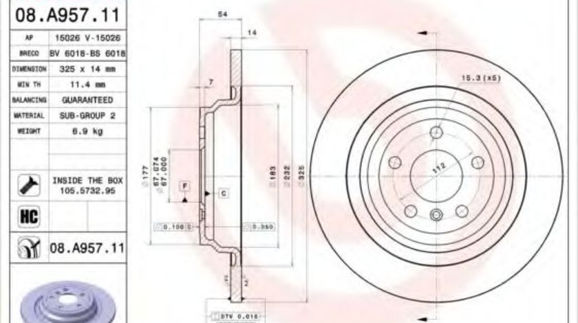 Disc frana MERCEDES M-CLASS (W166) (2011 - 2016) BREMBO 08.A957.11 piesa NOUA