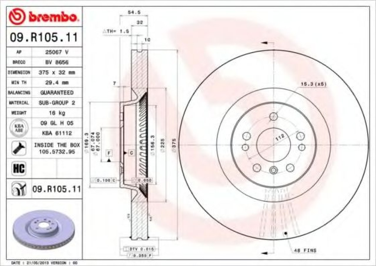 Disc frana MERCEDES R-CLASS (W251, V251) (2006 - 2016) BREMBO 09.R105.11 piesa NOUA