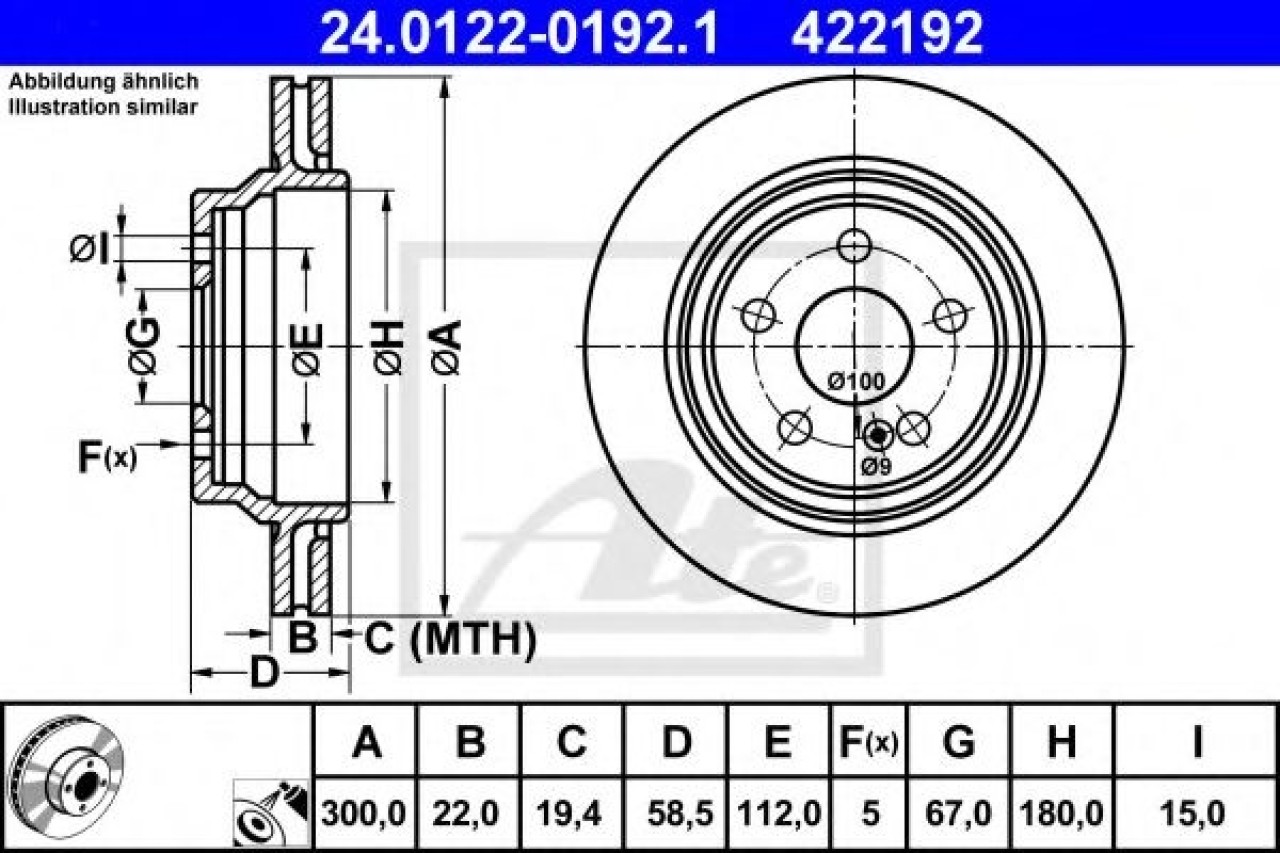 Disc frana MERCEDES S-CLASS (W220) (1998 - 2005) ATE 24.0122-0192.1 piesa NOUA