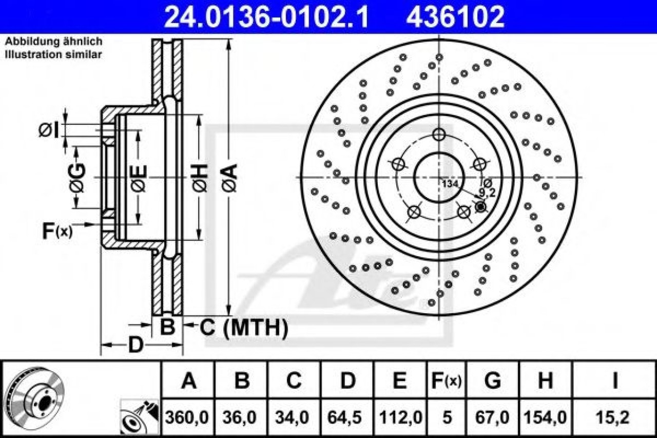 Disc frana MERCEDES S-CLASS (W221) (2005 - 2013) ATE 24.0136-0102.1 piesa NOUA