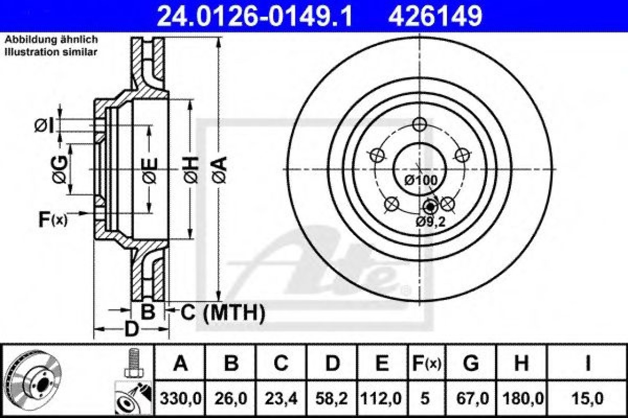 Disc frana MERCEDES S-CLASS (W221) (2005 - 2013) ATE 24.0126-0149.1 piesa NOUA