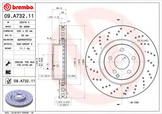 Disc frana MERCEDES S-CLASS (W221) (2005 - 2013) BREMBO 09.A732.11 piesa NOUA