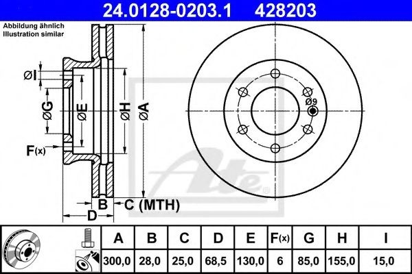 Disc frana MERCEDES SPRINTER 5-t bus (2006 - 2016) ATE 24.0128-0203.1 piesa NOUA