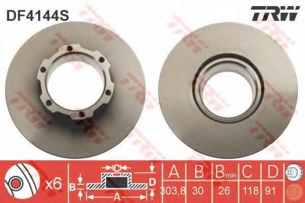 Disc frana MERCEDES VARIO autobasculanta (1996 - 2016) TRW DF4144S piesa NOUA