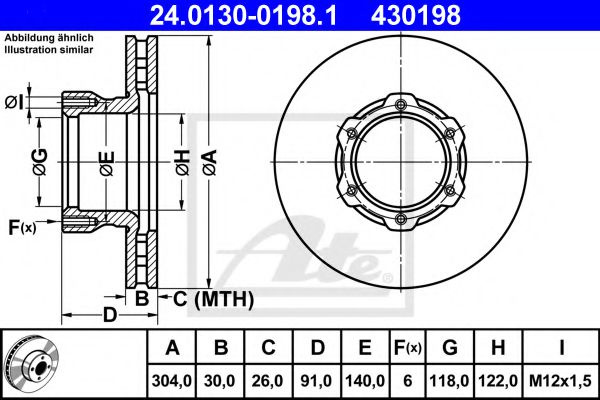 Disc frana MERCEDES VARIO autobasculanta (1996 - 2016) ATE 24.0130-0198.1 piesa NOUA