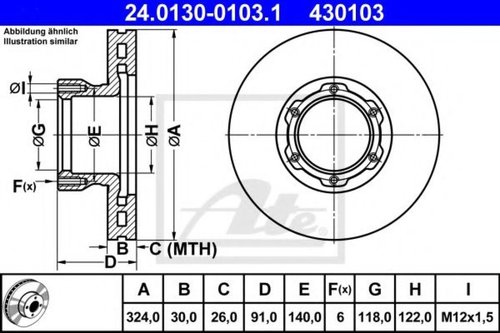Disc frana MERCEDES VARIO cabina cu motor (1996 - 2016) ATE 24.0130-0103.1 piesa NOUA