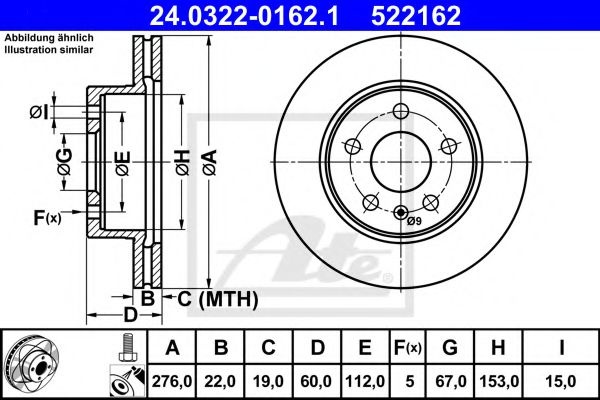 Disc frana MERCEDES VITO bus (638) (1996 - 2003) ATE 24.0322-0162.1 piesa NOUA