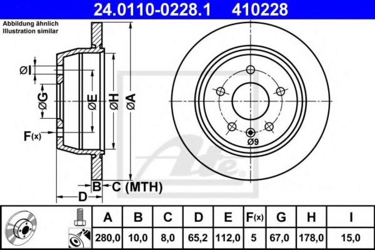 Disc frana MERCEDES VITO caroserie (638) (1997 - 2003) ATE 24.0110-0228.1 piesa NOUA