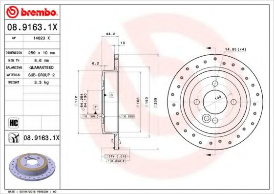 Disc frana MINI MINI Cabriolet (R52) (2004 - 2007) BREMBO 08.9163.1X piesa NOUA