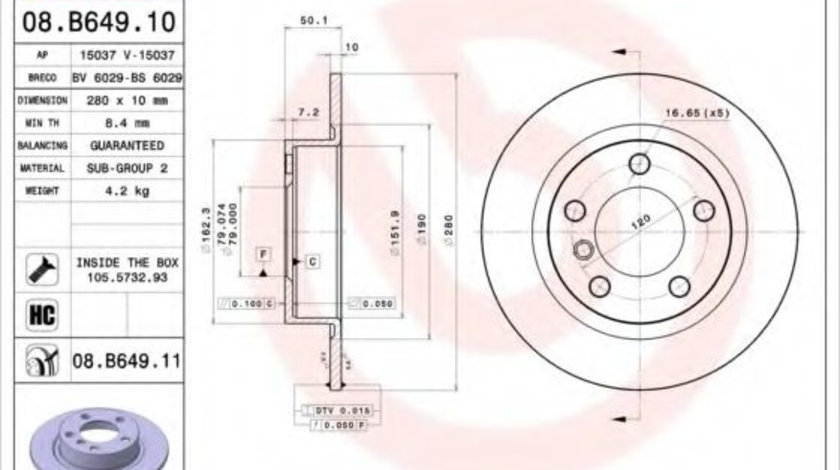 Disc frana MINI MINI COUNTRYMAN (R60) (2010 - 2016) BREMBO 08.B649.11 piesa NOUA