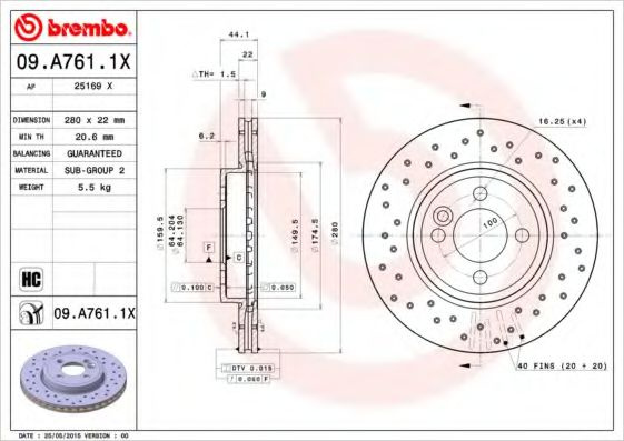 Disc frana MINI MINI Cupe (R58) (2011 - 2016) BREMBO 09.A761.1X piesa NOUA