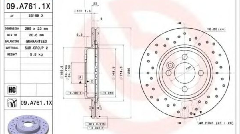 Disc frana MINI MINI Cupe (R58) (2011 - 2016) BREMBO 09.A761.1X piesa NOUA