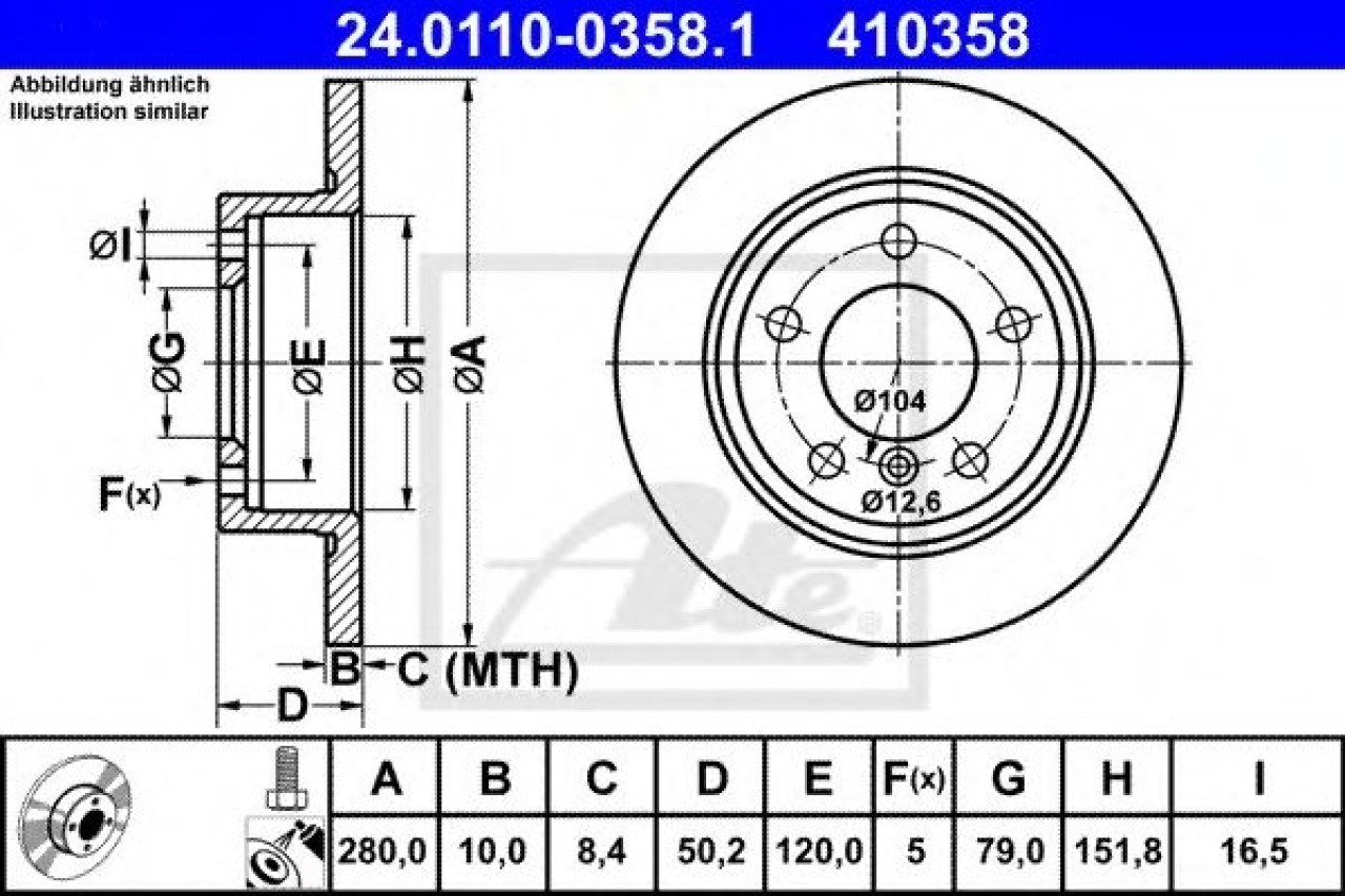 Disc frana MINI MINI PACEMAN (R61) (2012 - 2016) ATE 24.0110-0358.1 piesa NOUA