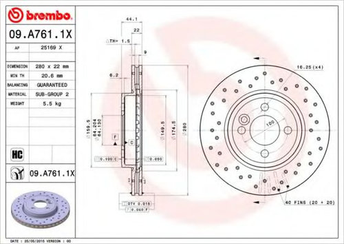 Disc frana MINI MINI Roadster (R59) (2012 - 2016) BREMBO 09.A761.1X piesa NOUA