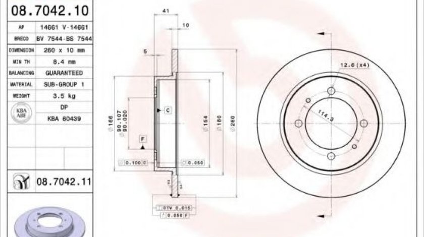 Disc frana MITSUBISHI CARISMA limuzina (DA) (1996 - 2006) BREMBO 08.7042.11 piesa NOUA