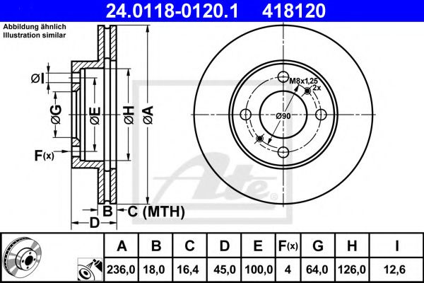 Disc frana MITSUBISHI COLT V (CJ, CP) (1995 - 2003) ATE 24.0118-0120.1 piesa NOUA