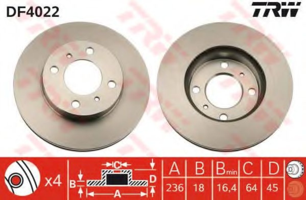 Disc frana MITSUBISHI COLT V (CJ, CP) (1995 - 2003) TRW DF4022 piesa NOUA