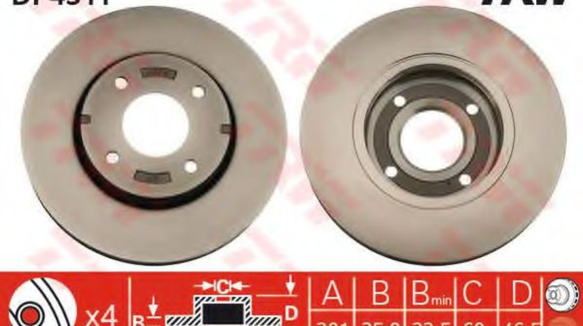 Disc frana MITSUBISHI COLT VI (Z3, Z2) (2002 - 2012) TRW DF4311 piesa NOUA