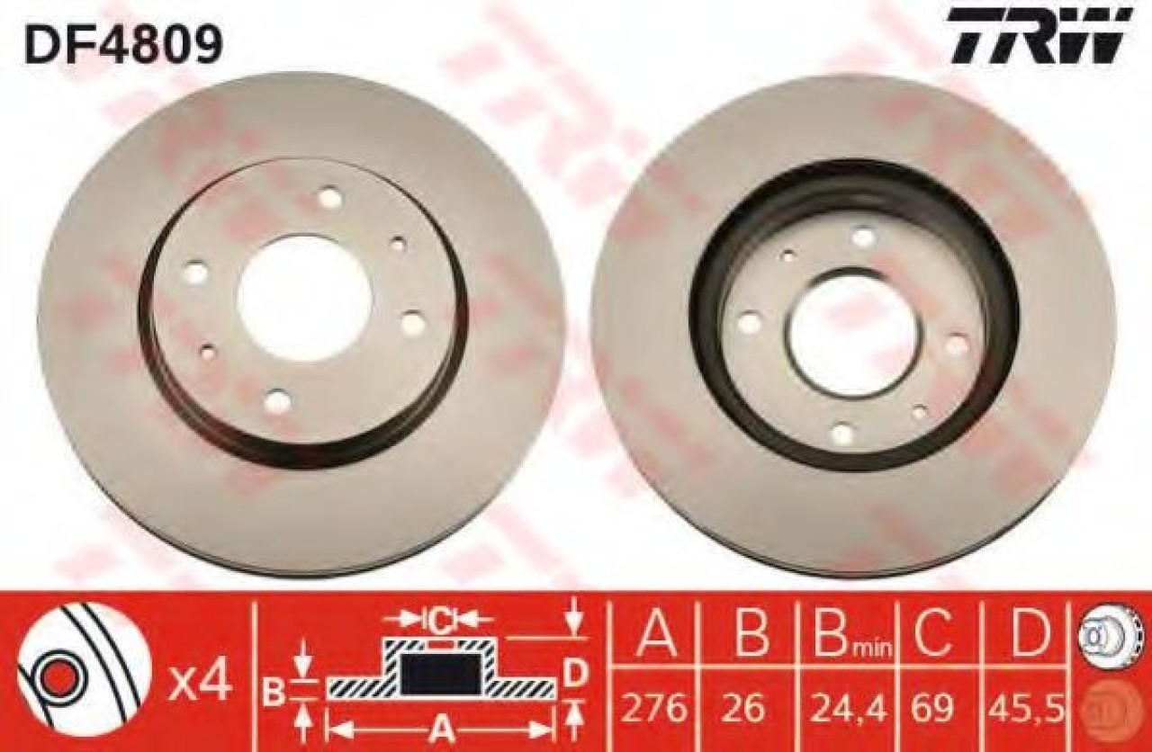 Disc frana MITSUBISHI LANCER Combi (CS) (2003 - 2008) TRW DF4809 piesa NOUA