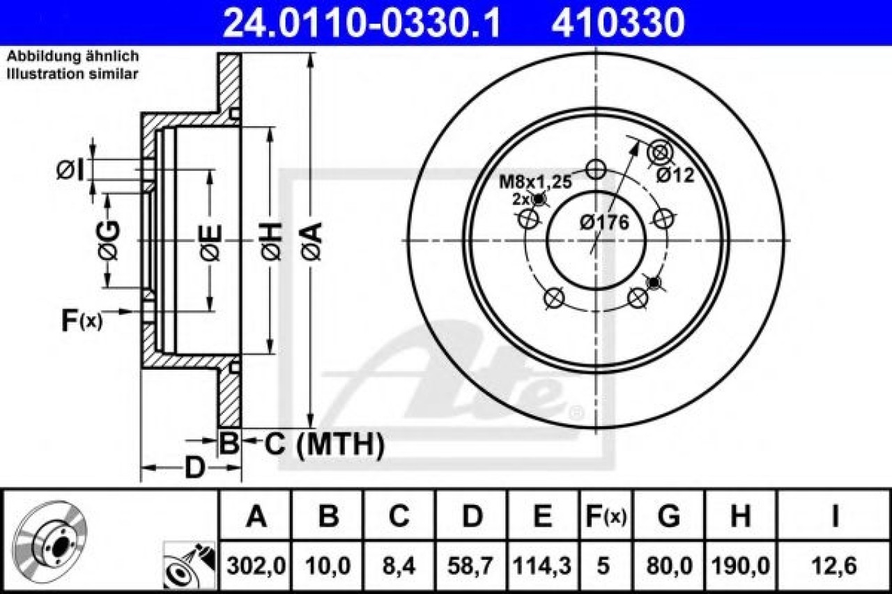 Disc frana MITSUBISHI LANCER Sportback (CX) (2007 - 2016) ATE 24.0110-0330.1 piesa NOUA