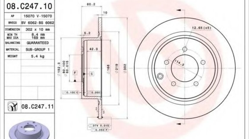 Disc frana MITSUBISHI OUTLANDER II (CW) (2006 - 2012) BREMBO 08.C247.11 piesa NOUA