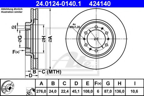 Disc frana MITSUBISHI PAJERO CLASSIC (V2_W) (2002 - 2016) ATE 24.0124-0140.1 piesa NOUA
