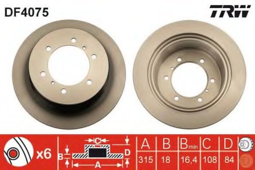 Disc frana MITSUBISHI PAJERO CLASSIC (V2_W) (2002 - 2016) TRW DF4075 piesa NOUA
