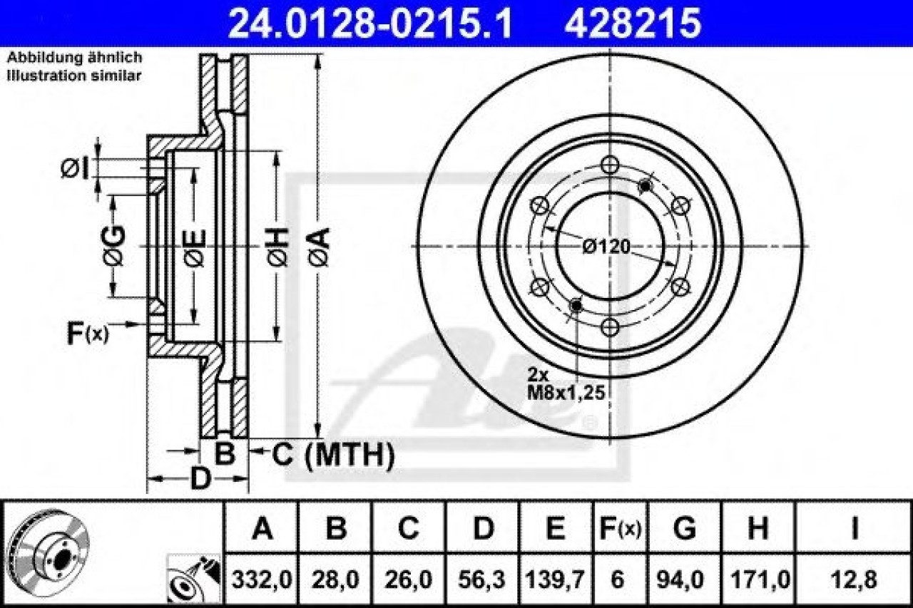 Disc frana MITSUBISHI PAJERO CLASSIC (V2_W) (2002 - 2016) ATE 24.0128-0215.1 piesa NOUA