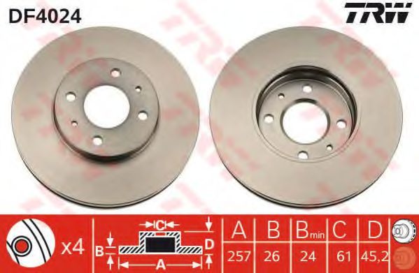 Disc frana NISSAN ALMERA I Hatchback (N15) (1995 - 2000) TRW DF4024 piesa NOUA