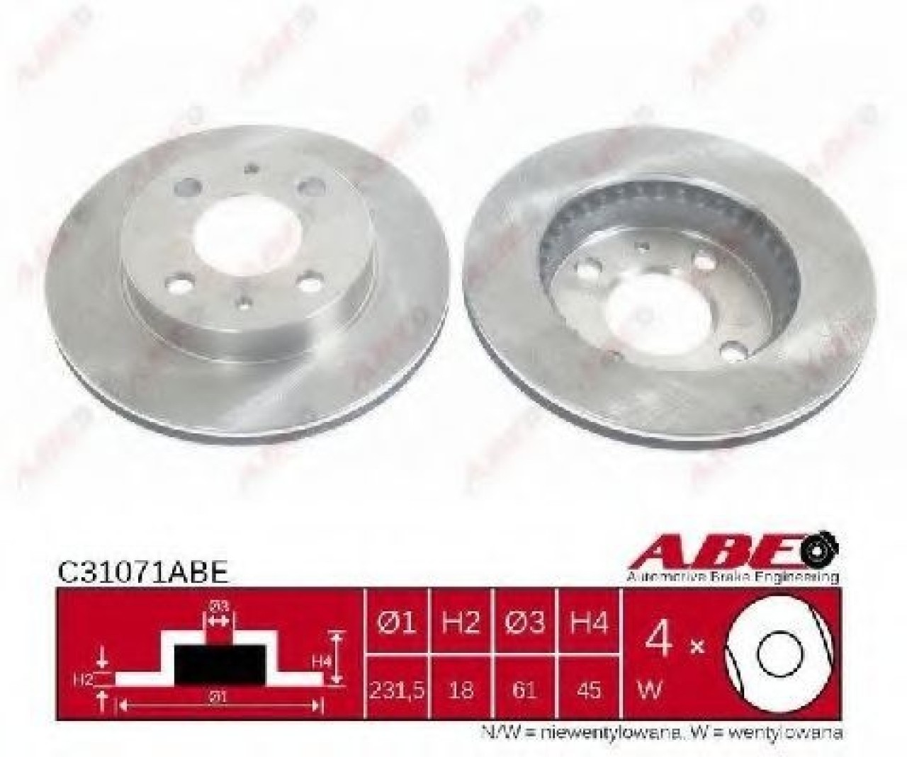 Disc frana NISSAN ALMERA I Hatchback (N15) (1995 - 2000) ABE C31071ABE piesa NOUA