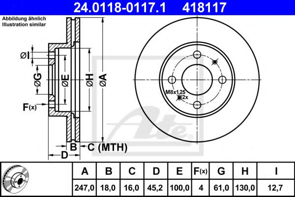 Disc frana NISSAN ALMERA I (N15) (1995 - 2000) ATE 24.0118-0117.1 piesa NOUA