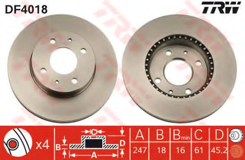 Disc frana NISSAN ALMERA I (N15) (1995 - 2000) TRW DF4018 piesa NOUA