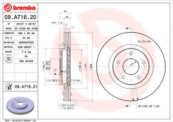 Disc frana NISSAN JUKE (F15) (2010 - 2016) BREMBO 09.A716.21 piesa NOUA