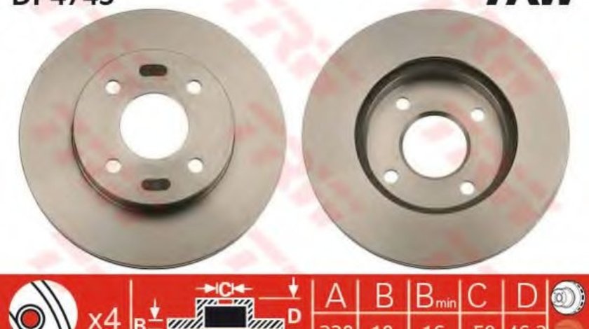 Disc frana NISSAN MICRA II (K11) (1992 - 2003) TRW DF4743 piesa NOUA