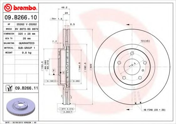Disc frana NISSAN MURANO (Z51) (2007 - 2016) BREMBO 09.B266.11 piesa NOUA