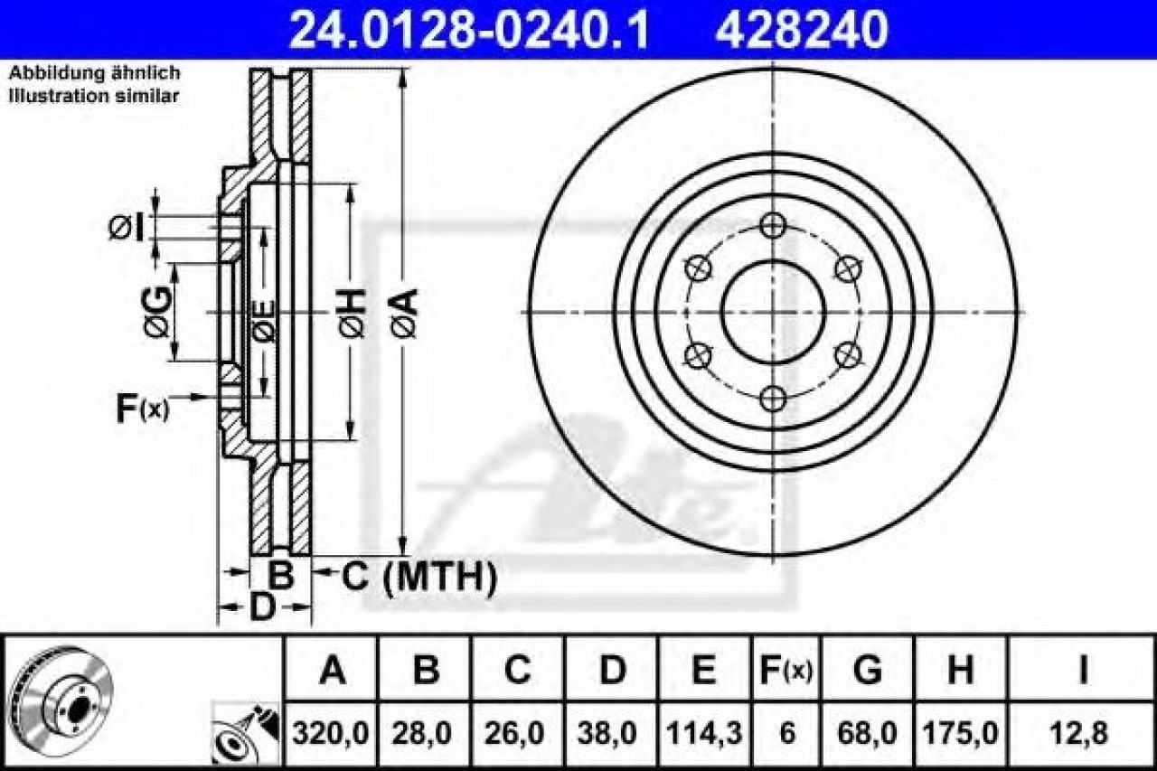 Disc frana NISSAN NAVARA (D40) (2004 - 2016) ATE 24.0128-0240.1 piesa NOUA