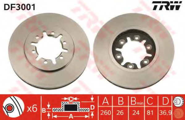 Disc frana NISSAN NAVARA platou / sasiu (D22) (1997 - 2016) TRW DF3001 piesa NOUA