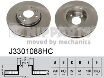 Disc frana NISSAN NOTE (E11) (2006 - 2013) NIPPARTS J3301088HC piesa NOUA