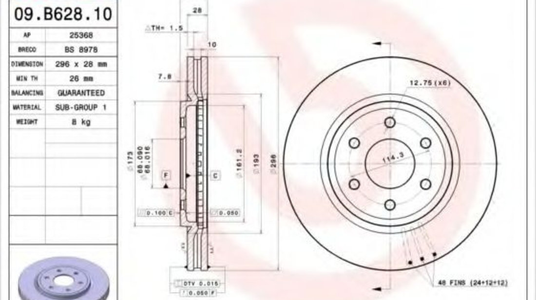 Disc frana NISSAN PATHFINDER III (R51) (2005 - 2012) BREMBO 09.B628.10 piesa NOUA