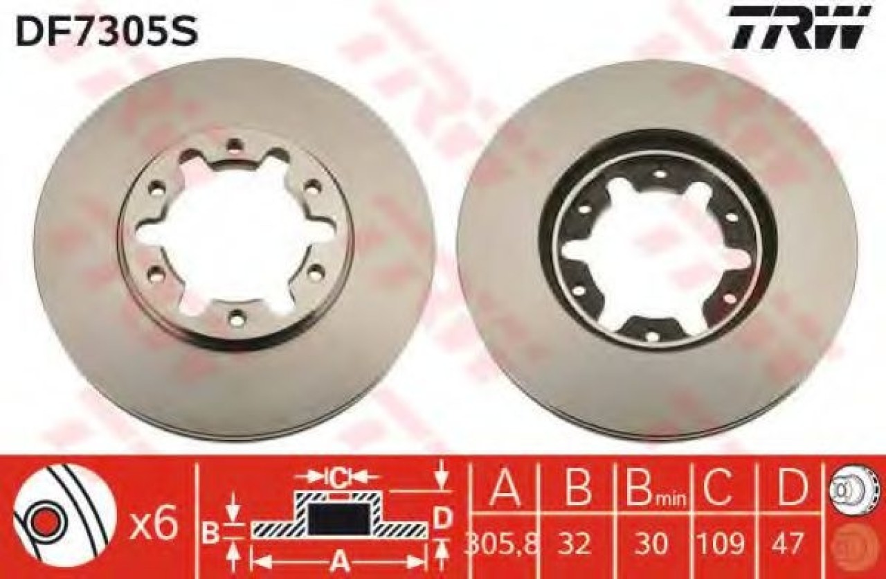 Disc frana NISSAN PATROL V platou / sasiu (1998 - 2016) TRW DF7305S piesa NOUA