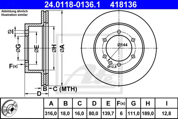 Disc frana NISSAN PATROL V platou / sasiu (1998 - 2016) ATE 24.0118-0136.1 piesa NOUA