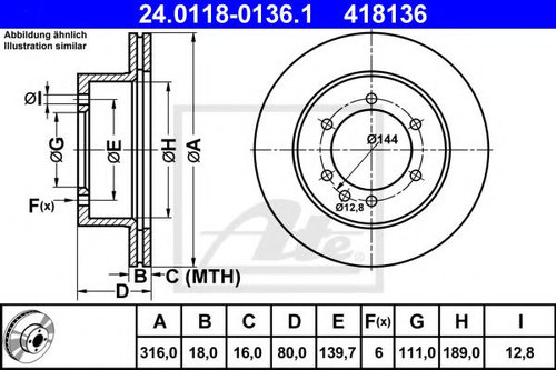 Disc frana NISSAN PATROL V platou / sasiu (1998 - 2016) ATE 24.0118-0136.1 piesa NOUA