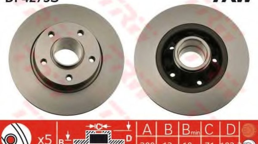 Disc frana NISSAN PRIMASTAR caroserie (X83) (2002 - 2016) TRW DF4273S piesa NOUA