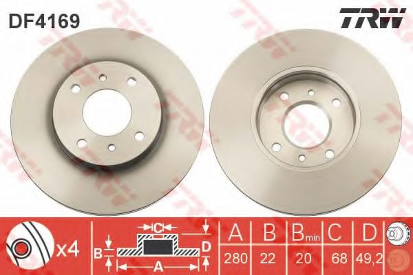 Disc frana NISSAN PRIMERA Break (WP11) (1996 - 2002) TRW DF4169 piesa NOUA