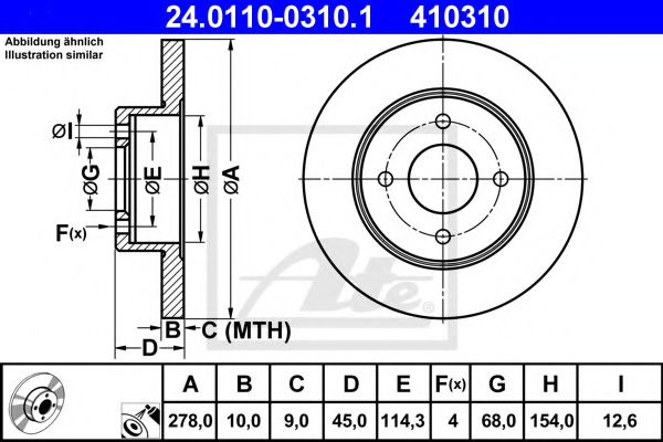 Disc frana NISSAN PRIMERA Hatchback (P11) (1996 - 2002) ATE 24.0110-0310.1 piesa NOUA